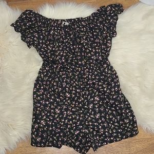 Hint of Blush romper large black floral print